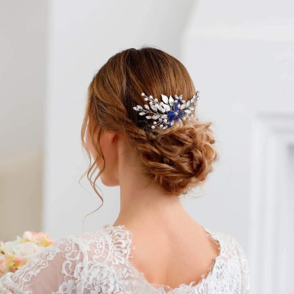 Wedding Hair Comb Blue Rhinestone Bridal for Bride and Bridesmaids - Picture 3 of 8